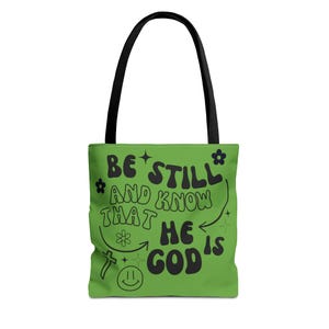 HE IS GOD green Tote Bag, Bible Verse Tote Bag, Christian Gifts for her Bible Bag, Religious Gifts, Reusable Cotton Tote for Church