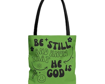 HE IS GOD green Tote Bag, Bible Verse Tote Bag, Christian Gifts for her Bible Bag, Religious Gifts, Reusable Cotton Tote for Church