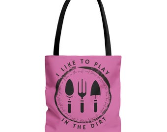 PLAY IN DIRT Garden Tote Bible Verse Tote Bag, Christian Gifts for her Bible Bag, Religious Gifts, Reusable Cotton Tote for Church