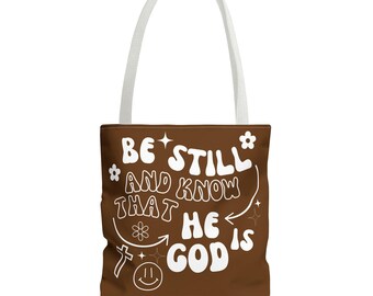 HE IS GOD brown Tote Bag, Bible Verse Tote Bag, Christian Gifts for her Bible Bag, Religious Gifts, Reusable Cotton Tote for Church