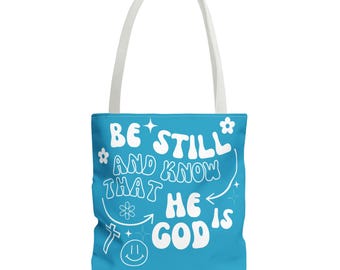 Bolsa de mano turquesa ÉL ES DIOS, bolsa de mano con versículos bíblicos, regalos cristianos para ella, bolsa de la Biblia, regalos religiosos, bolsa de algodón reutilizable para la iglesia