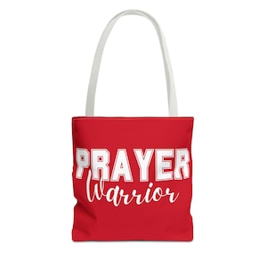 PRAYER WARRIOR dark red Tote Bag, Bible Verse Tote Bag, Christian Gifts for her Bible Bag, Religious Gifts, Reusable Cotton Tote for Church
