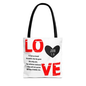 LOVE White church Tote Bible Verse Tote Bag, Christian Gifts for her Bible Bag, Religious Gifts, Reusable Cotton Tote for Church