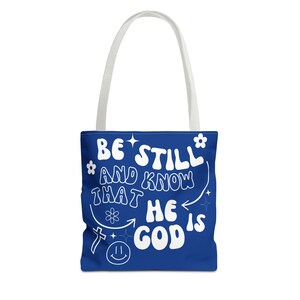 HE IS GOD Navy Tote Bag, Bible Verse Tote Bag, Christian Gifts for her Bible Bag, Religious Gifts, Reusable Cotton Tote for Church