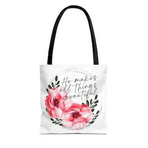 BEAUTIFUL White church Tote Bible Verse Tote Bag, Christian Gifts for her Bible Bag, Religious Gifts, Reusable Cotton Tote for Church