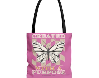 Bolsa de mano CREADA CON UN PROPÓSITO, bolsa de mano con versículos bíblicos, regalos cristianos para ella, bolsa de la Biblia, regalos religiosos, bolsa de algodón reutilizable para la iglesia