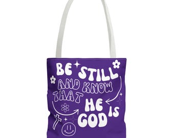 HE IS GOD Dunkellila Einkaufstasche, Bibel Vers Einkaufstasche, christliche Geschenke für ihre Bibeltasche, religiöse Geschenke, wiederverwendbare Baumwolltasche für die Kirche