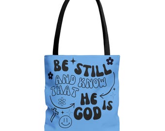 HE IS GOD blue Tote Bag, Bible Verse Tote Bag, Christian Gifts for her Bible Bag, Religious Gifts, Reusable Cotton Tote for Church
