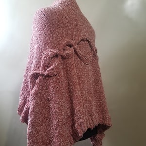 Hand knit shawl w/ velvet yarn (hand crafted, hand knit shawl, stole, scarf, wrap)