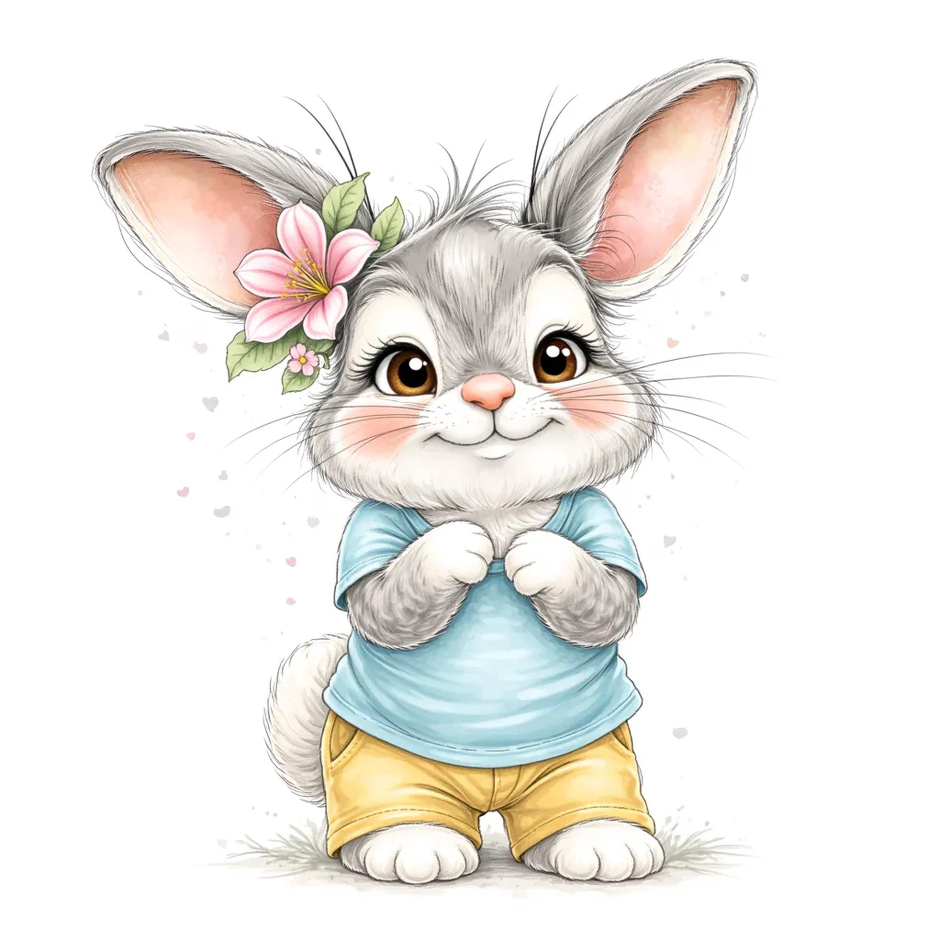 22 Watercolor Bunny Clipart: Spring Floral Rabbit PNG Easter Crafts ...