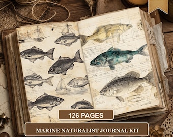 Ocean Life Junk Journal Pages, Antique Nautical Printable Kit, Marine Ephemera, 120 US Letter Digital Scrapbook Papers