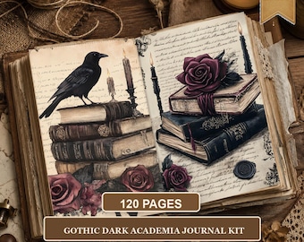 Gothic Junk Journal Kit, Victorian Printable Ephemera, Ravens Moths and Dark Roses, 120 US Letter Scrapbook Papers