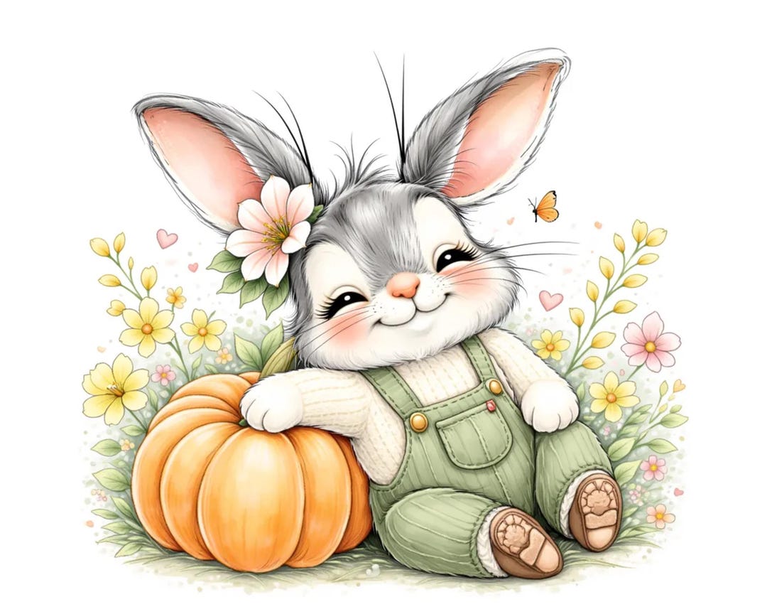 Autumn Watercolor Rabbit 55 Fall Bunny Clipart Bundle: Watercolor Pumpkin Patch Rabbits, Autumn ...