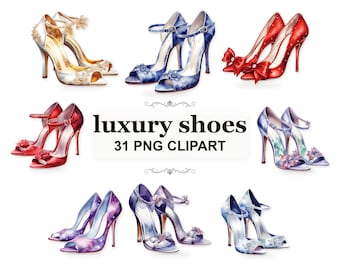 31 Luxury Shoes Clipart PNG Bundle | Watercolor Designer High Heel & Fashion Shoe Graphics | Elegant Footwear Illustrations for Crafts
