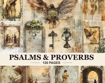 Psalms and Proverbs Junk Journal Pages, Vintage Collage Printable Kit, Christian Ephemera, 120 US Letter Scrapbook Papers