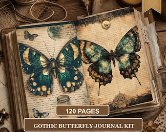 Gothic Butterfly Junk Journal Pages, Vintage Butterfly Printable Kit, Dark Academia Ephemera, 120 US Letter Scrapbook Papers