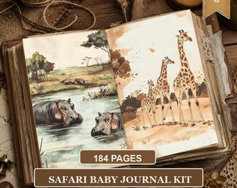 Páginas para diario creativo de safari africano, kit imprimible de vida silvestre vintage, efímeros de animales de safari, 184 papeles digitales tamaño carta estadounidense y A4.