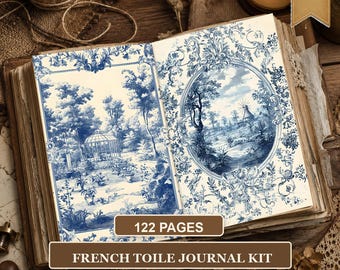 French Toile Junk Journal Pages, Vintage French Country Printable Kit, Toile de Jouy Ephemera, 122 US Letter Digital Papers