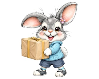 66 Delivery Bunny Clipart PNG: Easter Rabbit Driver, Watercolor Animal Sublimation Graphic Commercial Use