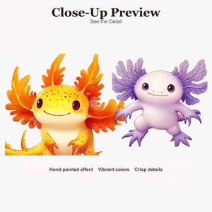 Watercolor Axolotl Clipart Bundle, 30 Cute PNG Graphics for Stickers, Party Invitations, Classroom Crafts & Canva Digital Download image 5
