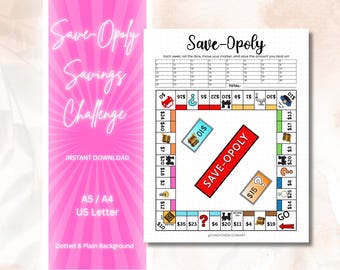 Save-Opoly Savings Challenge Game | Money Saving Goal Tracker (Digital Download)