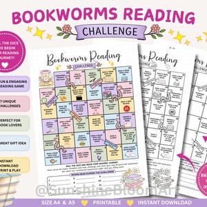 Bookworms Reading Challenge Game | Bookworms and Bookmarks | Snakes and Ladders | Printable Book Lover Tracker (Digital Download)