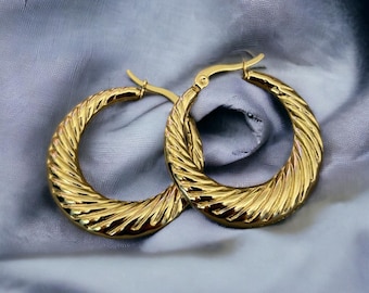18K Gold Plated Twist Hoop Earrings, Stainless Steel