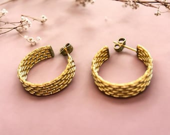 Textured Gold Hoop Earrings • Chunky Gold Hoops • Woven Style Earrings • Vintage Inspired Statement Jewelry • Gift for Her