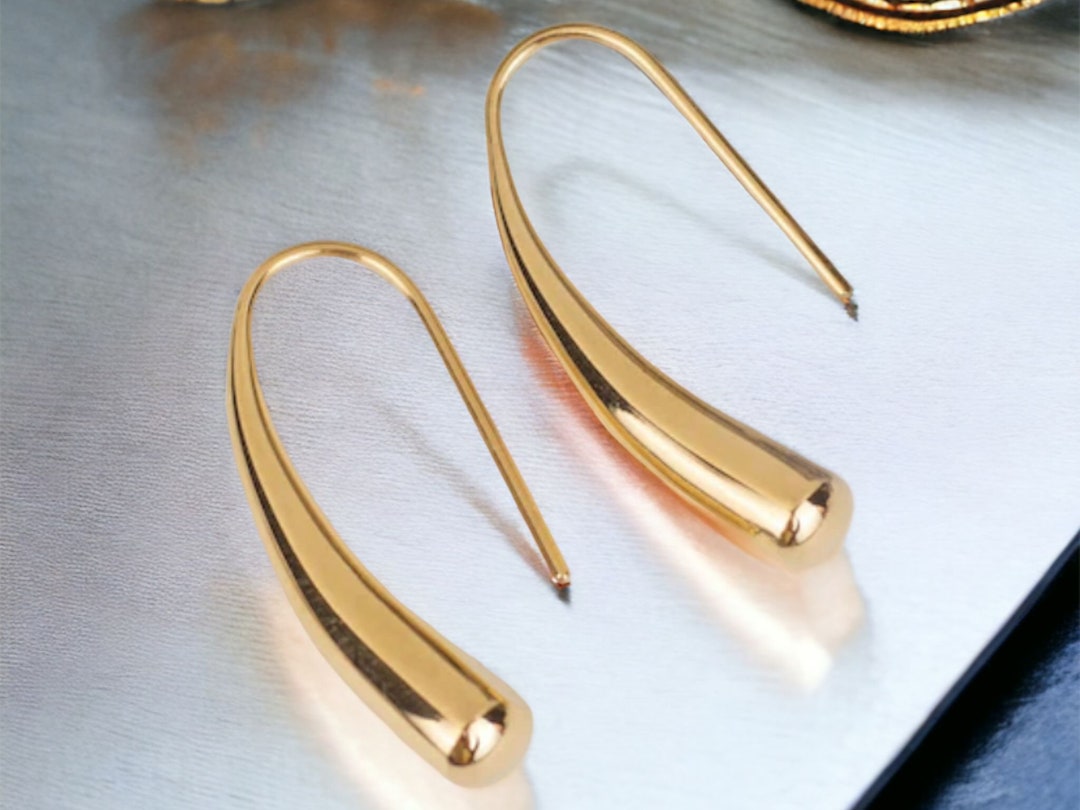 1 Pair Fashion Minimalist Water Drop Design Hoop Earrings Copper 18K