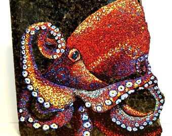 Original Acrylic Octopus Painting on Broken Granite Slab