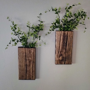 Holz Wandtaschen | Holz Hängevase für Grünpflanzen oder Trockenblumen | Holztasche | Holzwandvase | Wand Blumenhalter. 2er-Set