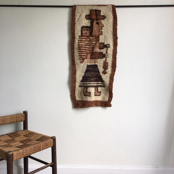 Vintage Peruvian Wool Hand Woven Folk Art Rug Home Decor