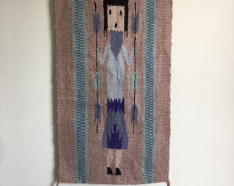 Alfombra textil tejida a mano nativa americana Navajo Yei vintage