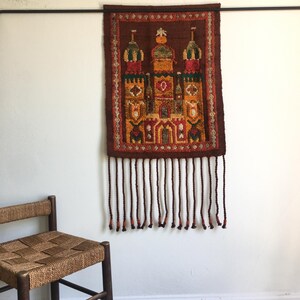 Vintage Polish kilim , wall rug, folk art wall tapestry, handmade, Poland 1970s mid century home decoration