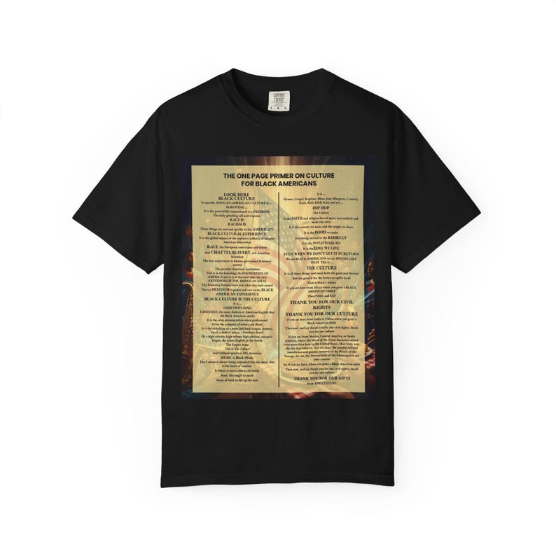 Black Culture Garment Dyed T-Shirt | One Page Primer for Black Americans | Afrocentric Unisex Tee | Melanin Apparel | Black History Shirt image 8