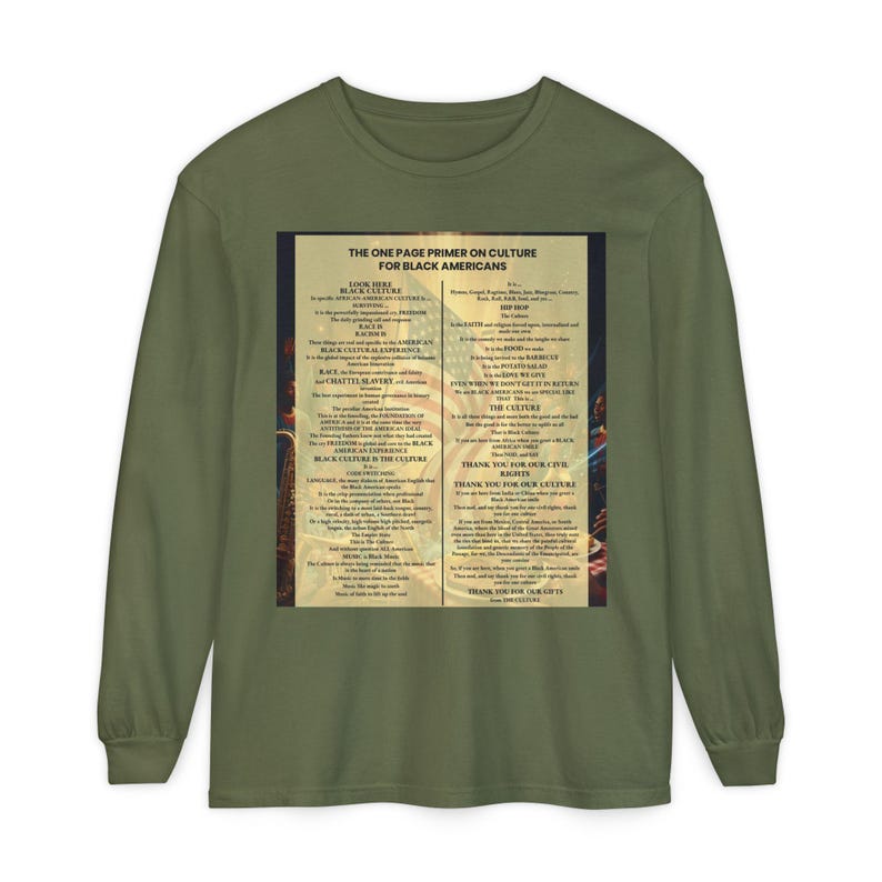 Black Culture Long Sleeve Shirt | One Page Primer for Black Americans | Afrocentric Graphic Tee | Black History Apparel image 5