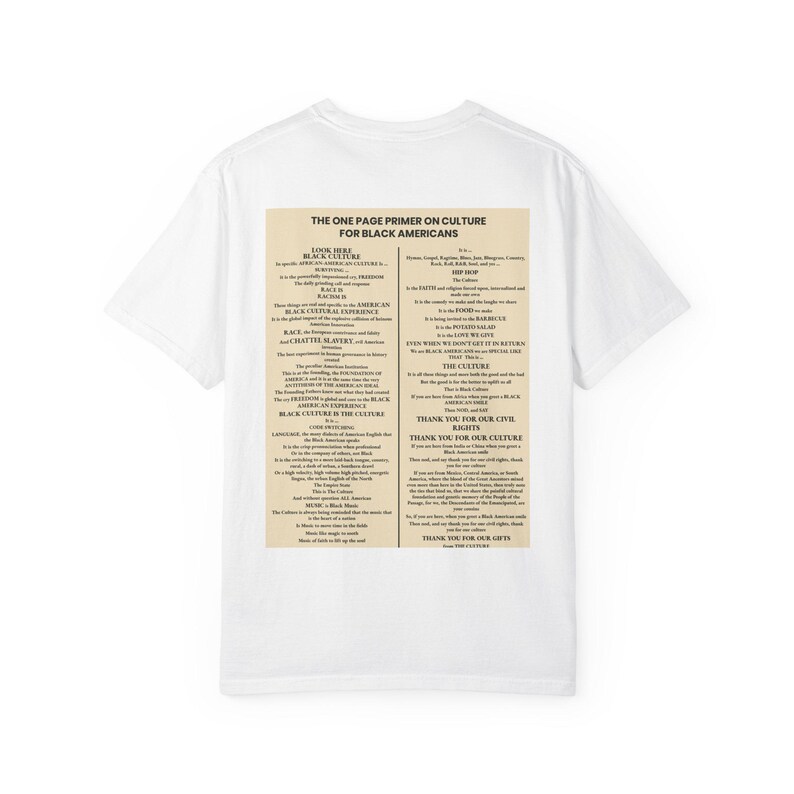 Black Culture Garment Dyed T-Shirt | One Page Primer for Black Americans | Afrocentric Unisex Tee | Melanin Apparel | Black History Shirt image 3