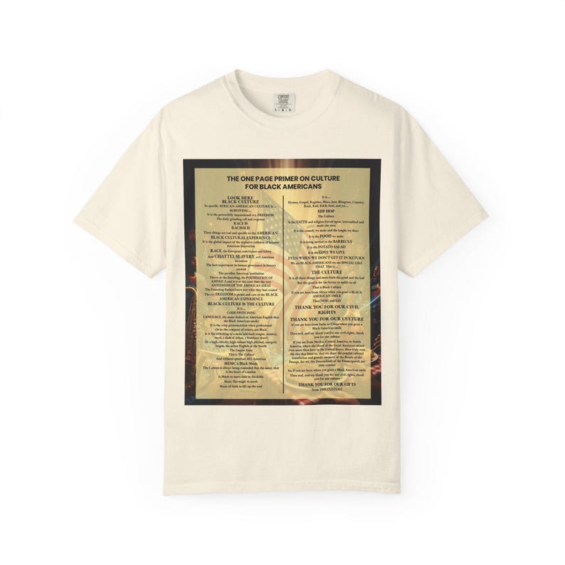 Black Culture Garment Dyed T-Shirt | One Page Primer for Black Americans | Afrocentric Unisex Tee | Melanin Apparel | Black History Shirt image 4