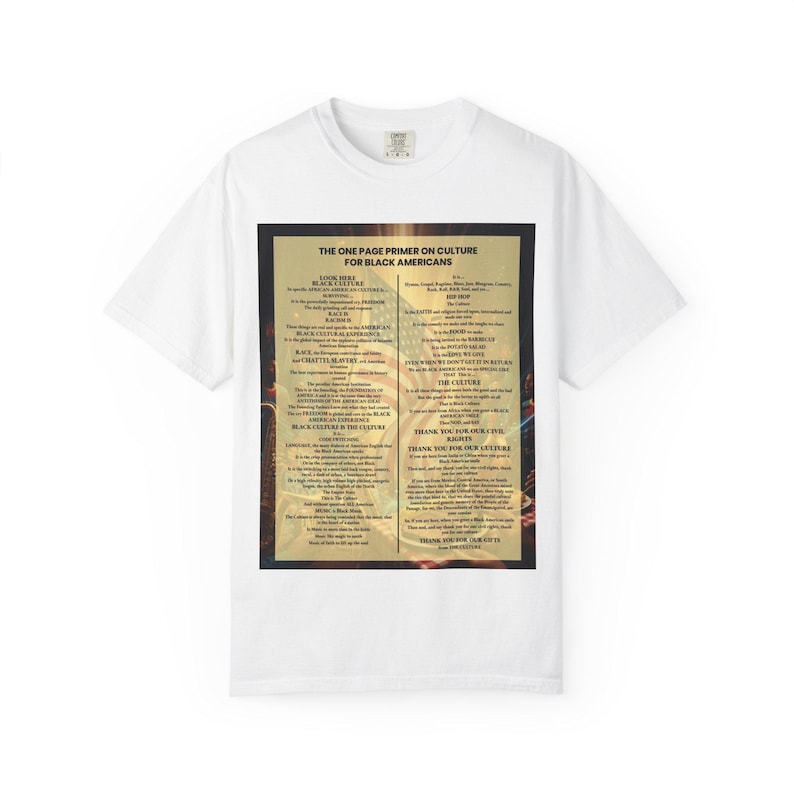 Black Culture Garment Dyed T-Shirt | One Page Primer for Black Americans | Afrocentric Unisex Tee | Melanin Apparel | Black History Shirt image 2