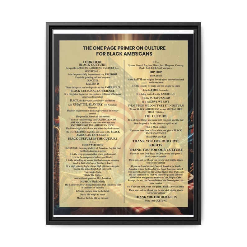 Framed Black Culture Print | One Page Primer for Black Americans | African American Wall Art Gift | Afrocentric Home Decor | Black History image 6