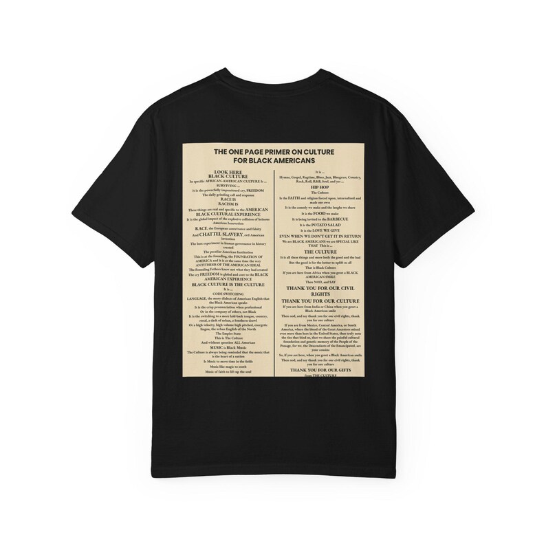 Black Culture Garment Dyed T-Shirt | One Page Primer for Black Americans | Afrocentric Unisex Tee | Melanin Apparel | Black History Shirt image 9