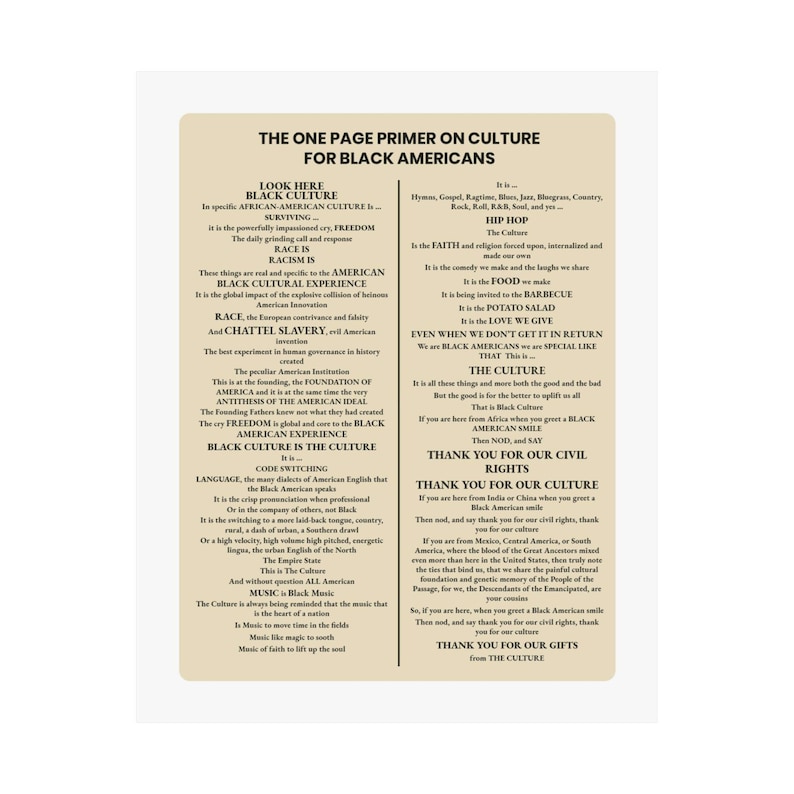 One Page Primer on Culture Matte Poster | Black Culture Art Display | Afrocentric Desk Decor | African American Office Gift image 2