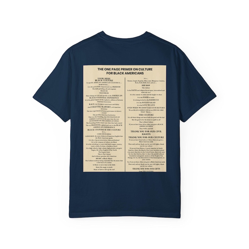 Black Culture Garment Dyed T-Shirt | One Page Primer for Black Americans | Afrocentric Unisex Tee | Melanin Apparel | Black History Shirt image 7