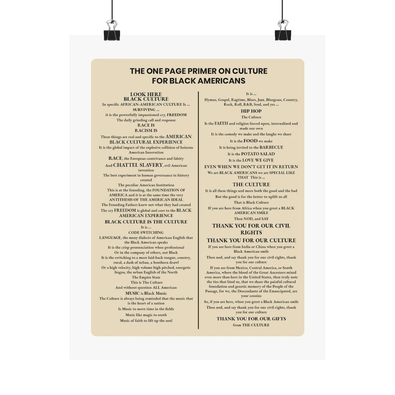 One Page Primer on Culture Matte Poster | Black Culture Art Display | Afrocentric Desk Decor | African American Office Gift image 5