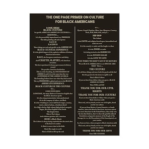 Geheel zwart: zwarte cultuurprint | One Page Primer voor zwarte Amerikanen | Afro-Amerikaanse geschiedeniskunst | Black History-cadeau afbeelding 1