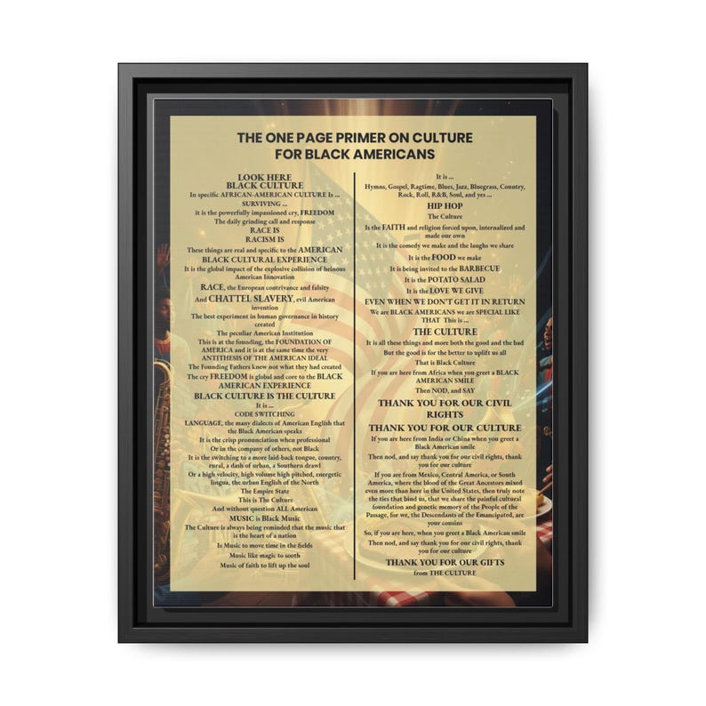 Framed Black Culture Print | One Page Primer for Black Americans | African American Wall Art Gift | Afrocentric Home Decor | Black History image 2