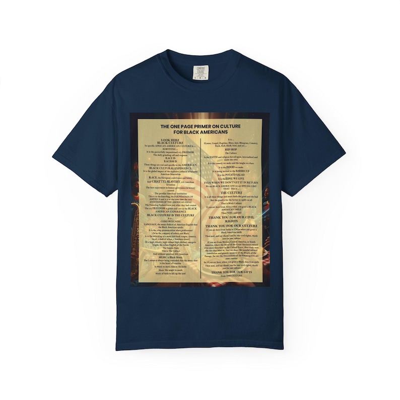 Black Culture Garment Dyed T-Shirt | One Page Primer for Black Americans | Afrocentric Unisex Tee | Melanin Apparel | Black History Shirt image 6