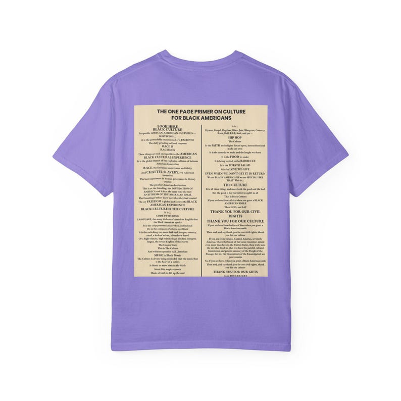 Black Culture Garment Dyed T-Shirt | One Page Primer for Black Americans | Afrocentric Unisex Tee | Melanin Apparel | Black History Shirt image 11