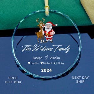 Personalized Family Christmas Glass Ornament: Santa & Reindeer Keepsake