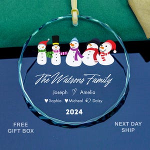 Personalized Family Snowman Glass Ornament: Christmas Tree Keepsake